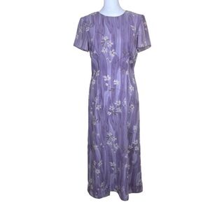Vintage 90s Casual Corner Lavender Maxi Dress with Tie Blossom Print Modest Sz 6